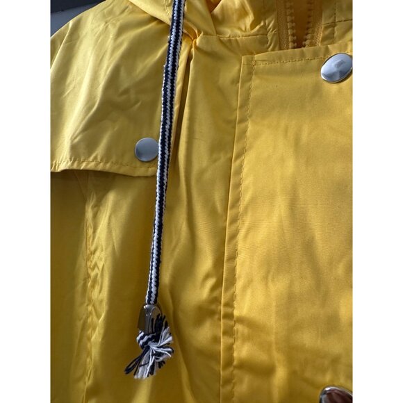 Yellow Hooded Rain Jacket With Drawstring & Snap Closures Size S Striped Lining - Picture 4 of 8